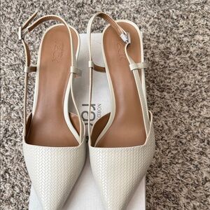 Nordstrom Cream Woven Pointed Slingback Mules